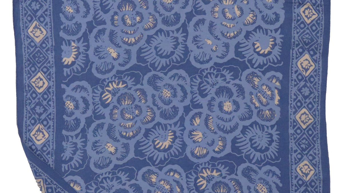 Blue Roses batik bandana by Kasih Co-op, a verified Fair Trade Federation member