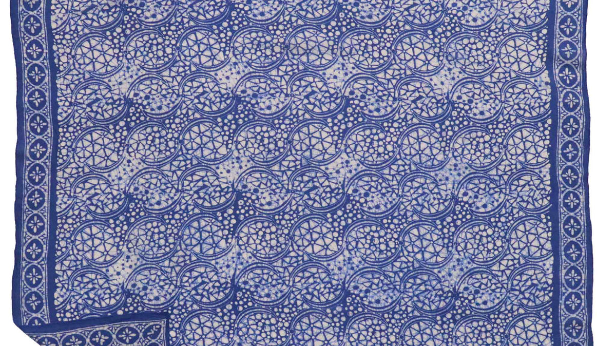 Large 39 inch hand-dyed 100% cotton batik bandana in Blue Stone