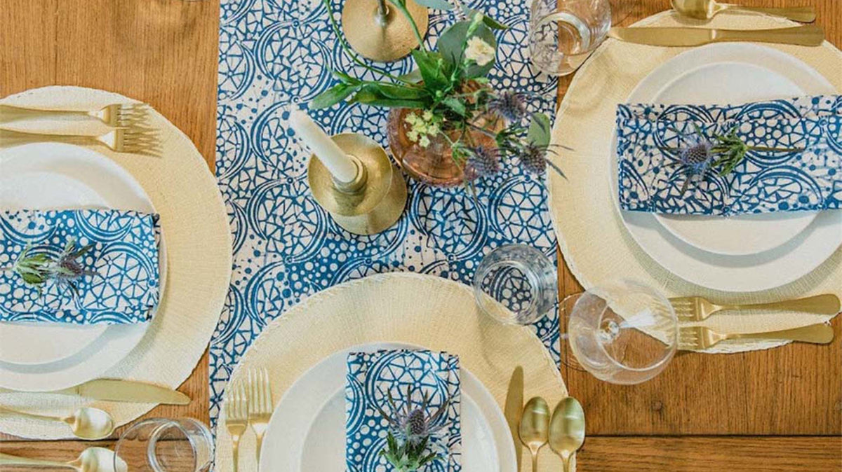 Kasih Co-op batik cloth napkin set in Blue Stone pattern, a hostess gift idea