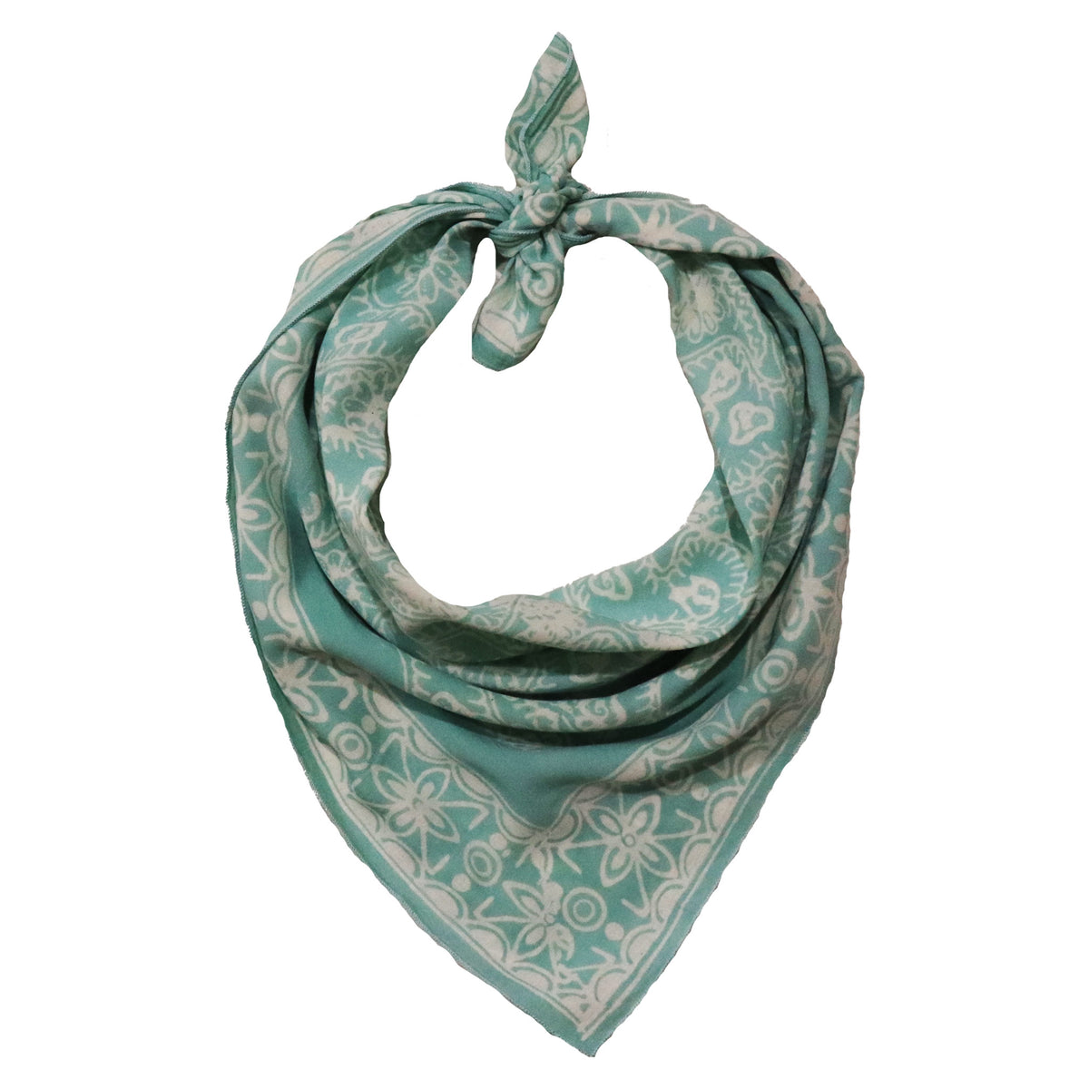 Machete and Flower Petals turquoise batik bandana, 23.6 x 22.8 inches