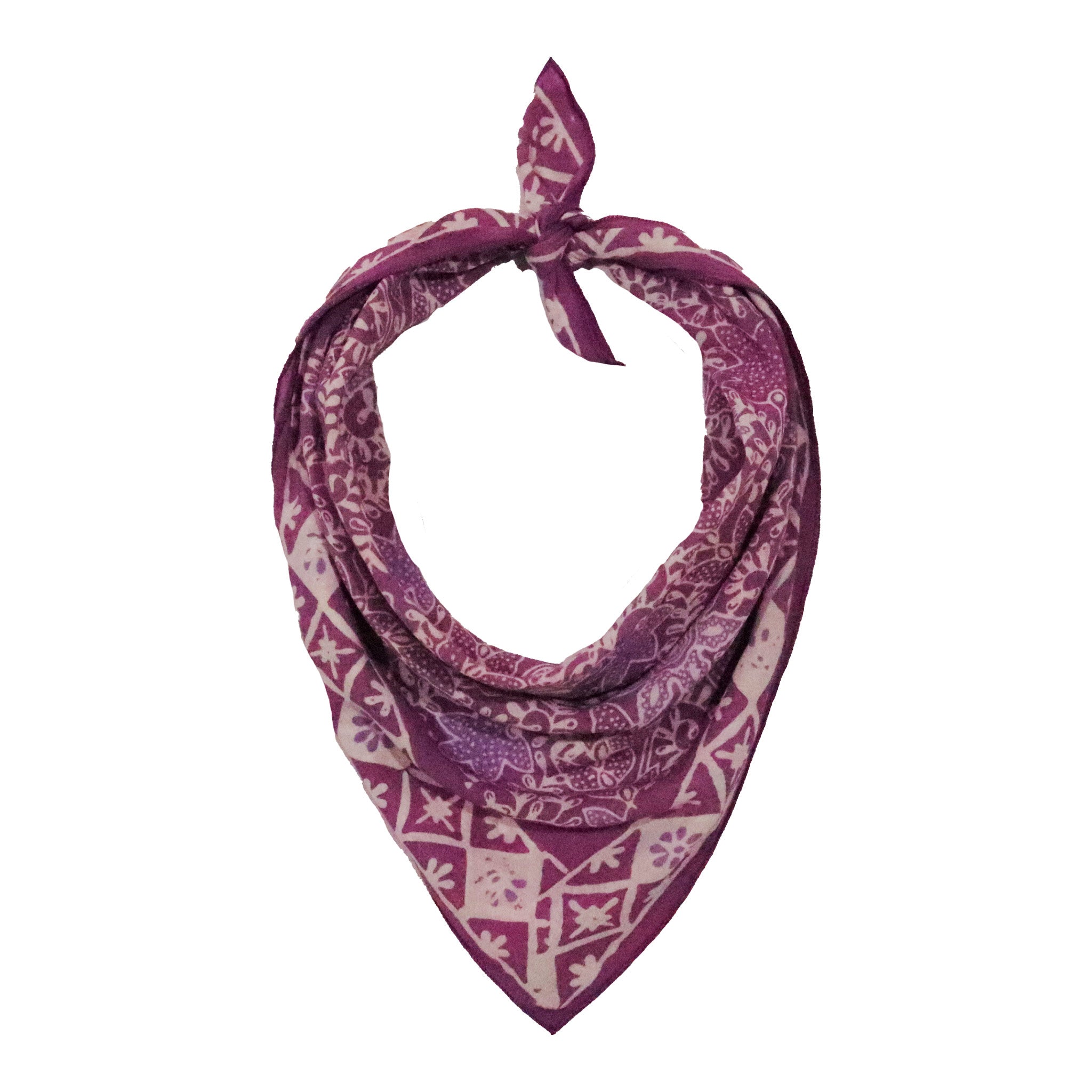 Purple patterned bandana on a white background