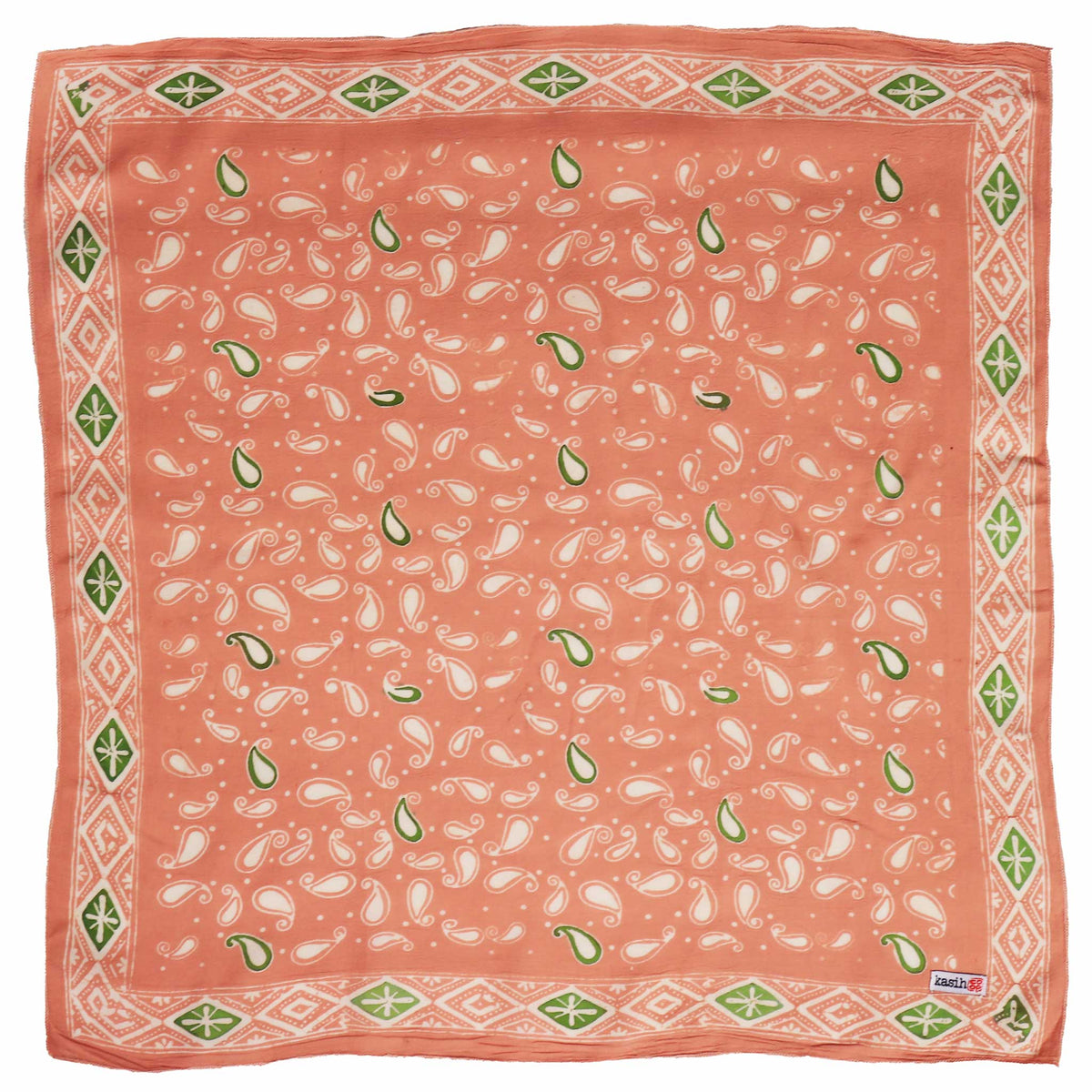 Peach and Green batik cotton bandana