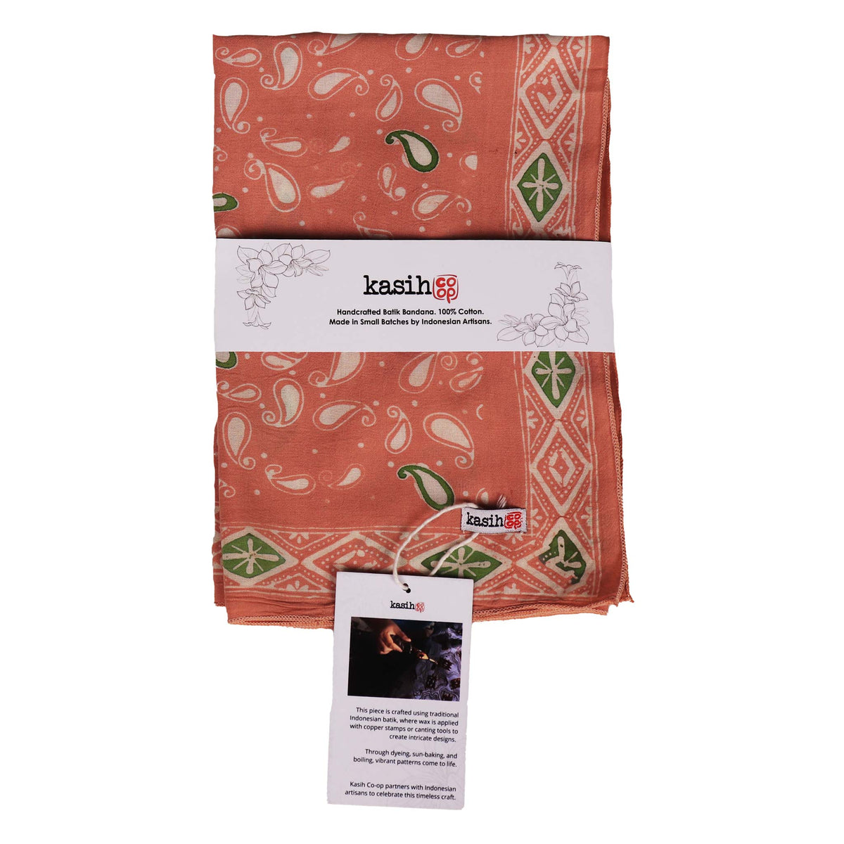 Peach and Green batik cotton bandana