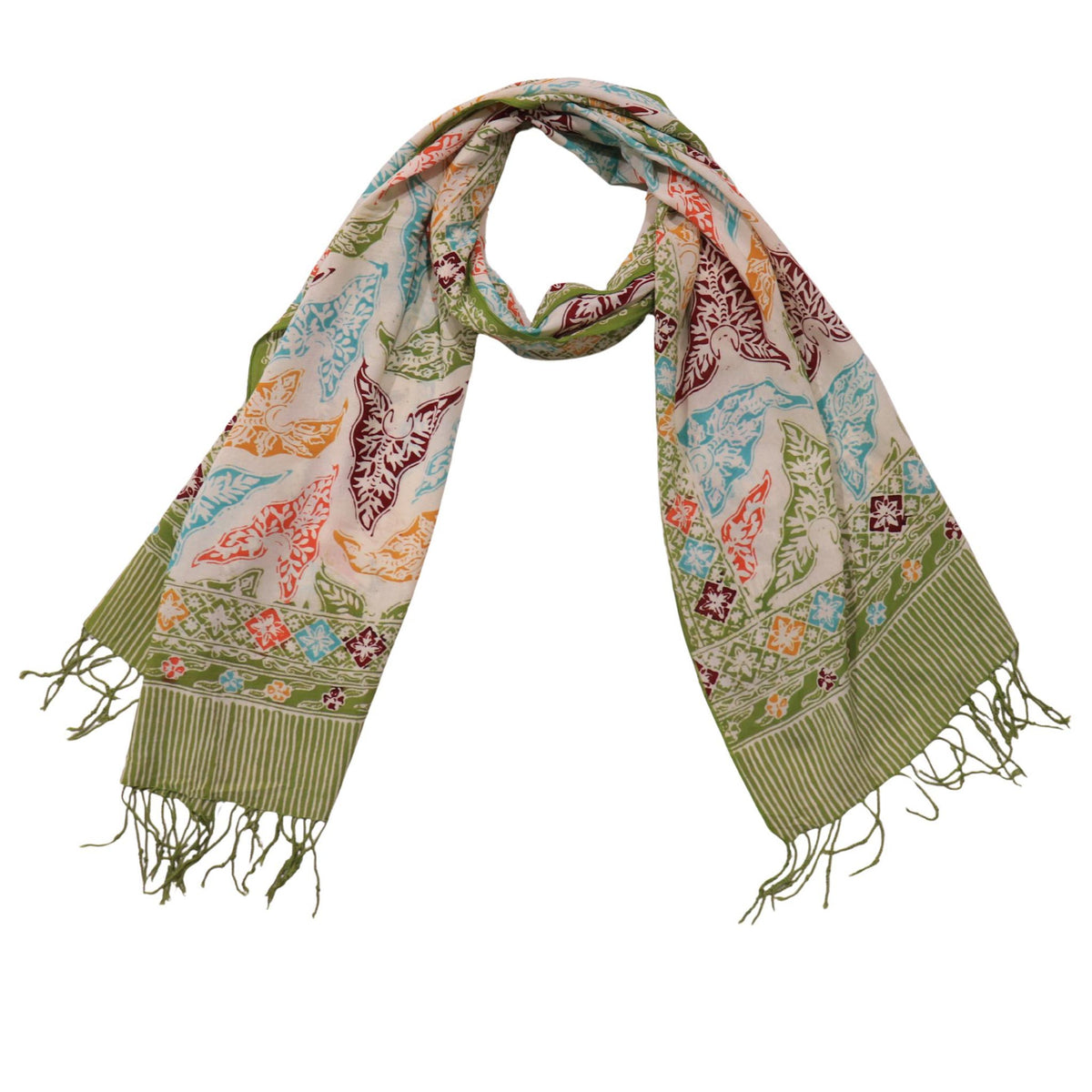 Tropical Tapestry green batik cotton scarf