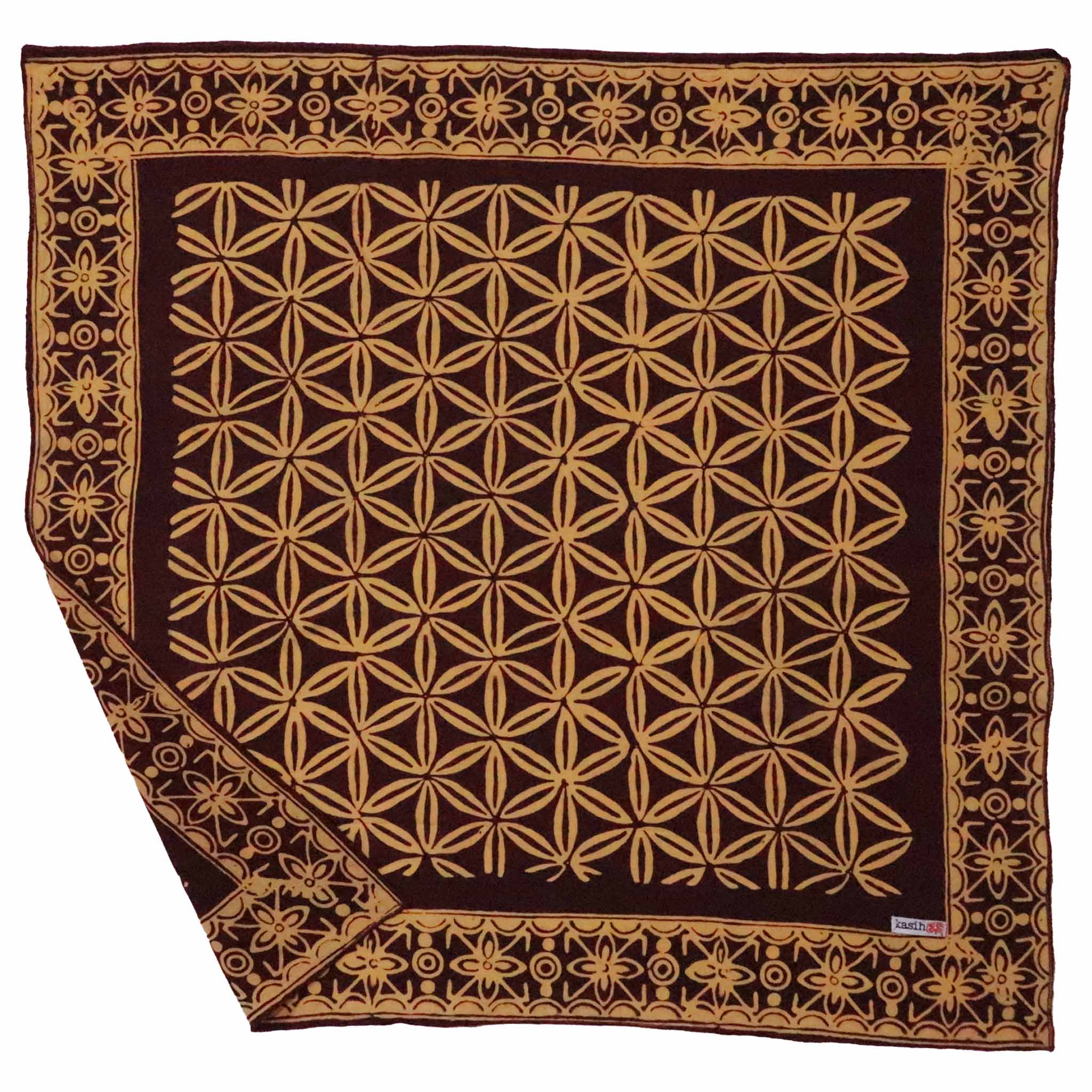 Patterned cotton bandana with geometric design on a brown background