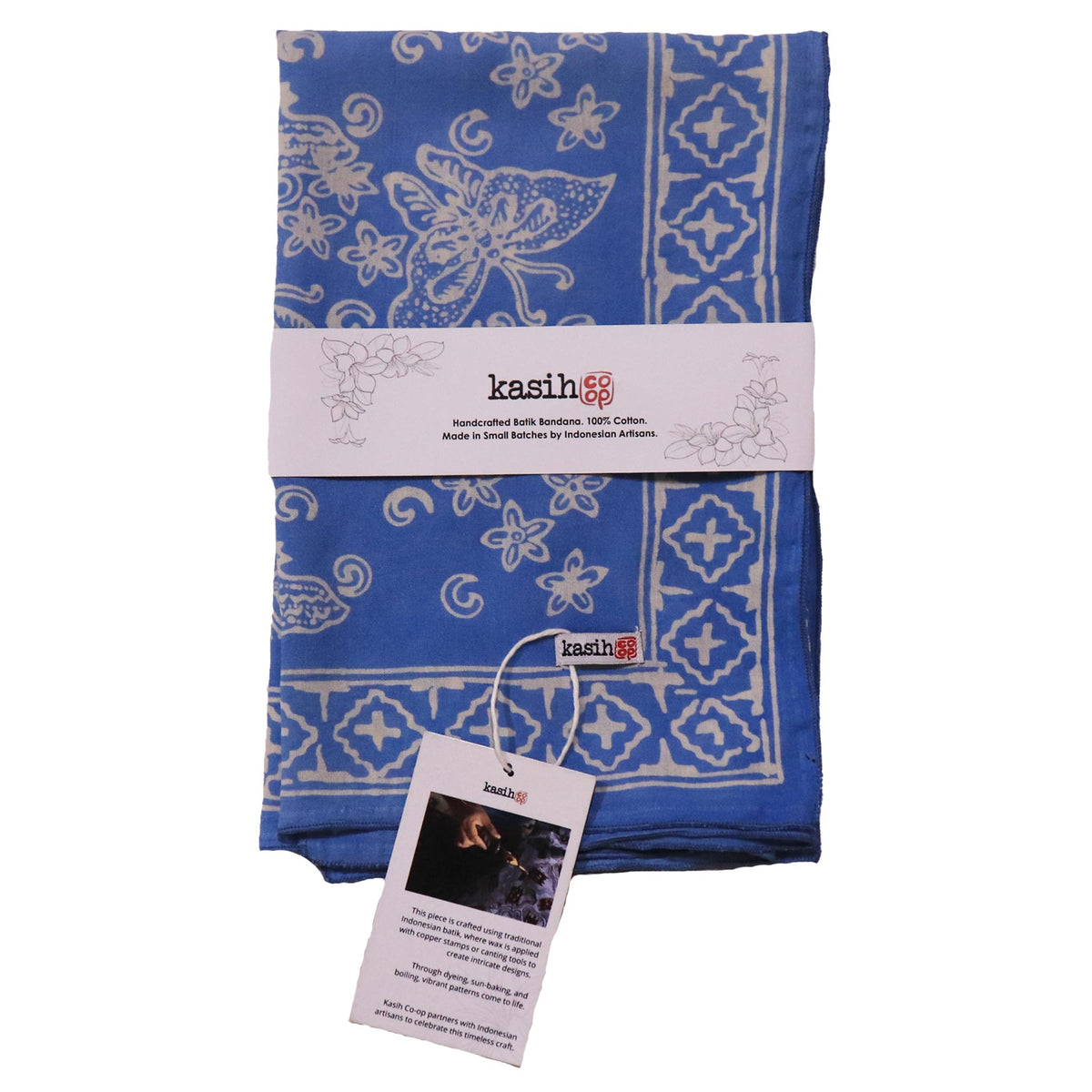 Azure Butterflies batik cotton bandana, blue periwinkle