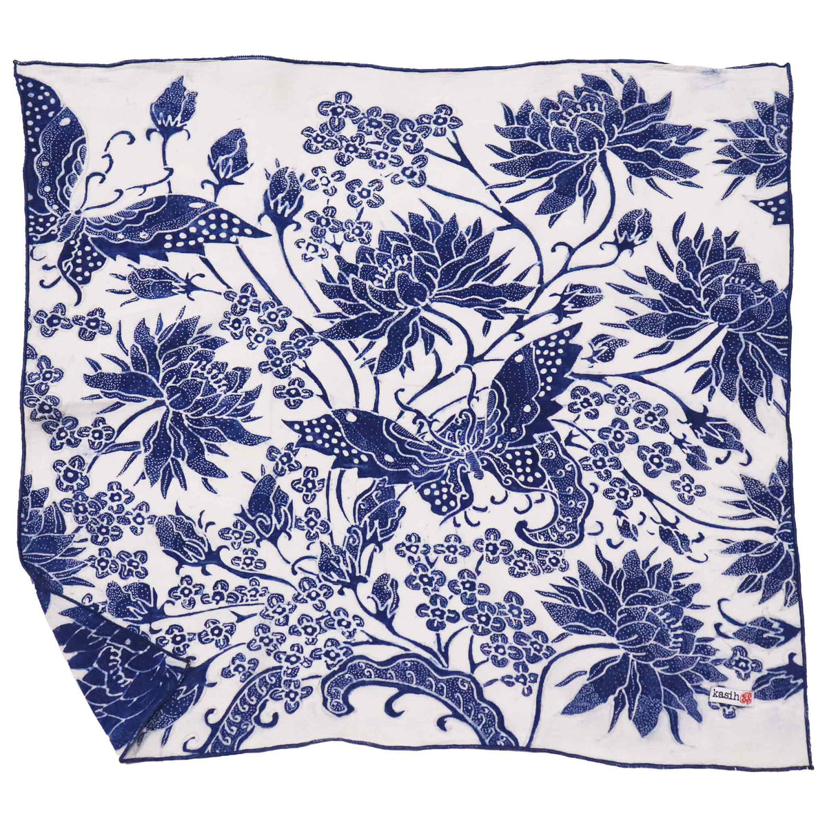 Lotus Blossom in indigo white batik cotton bandana