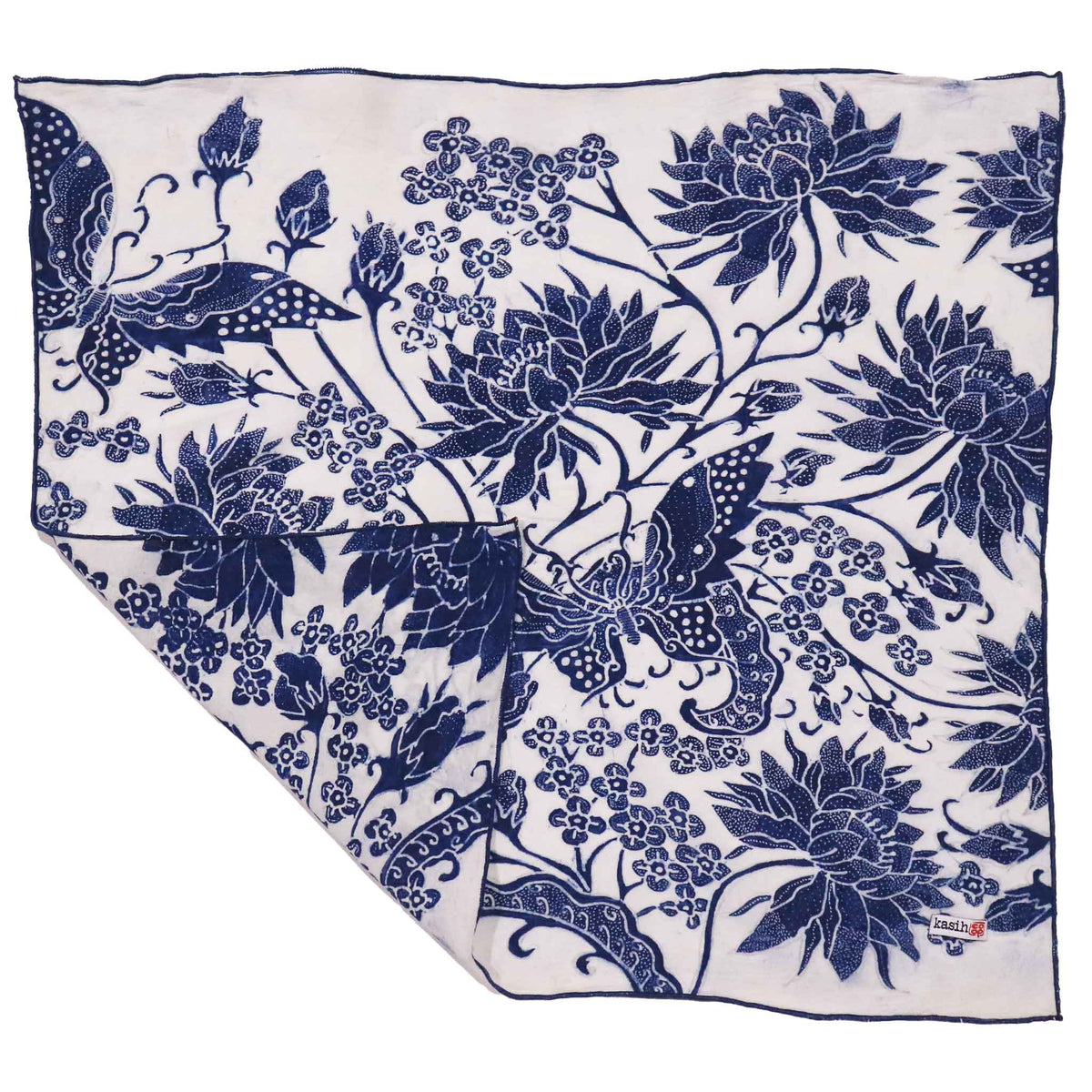 Lotus Blossom in indigo white batik cotton bandana