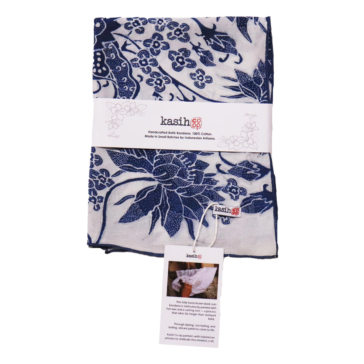 Lotus Blossom in indigo white batik cotton bandana