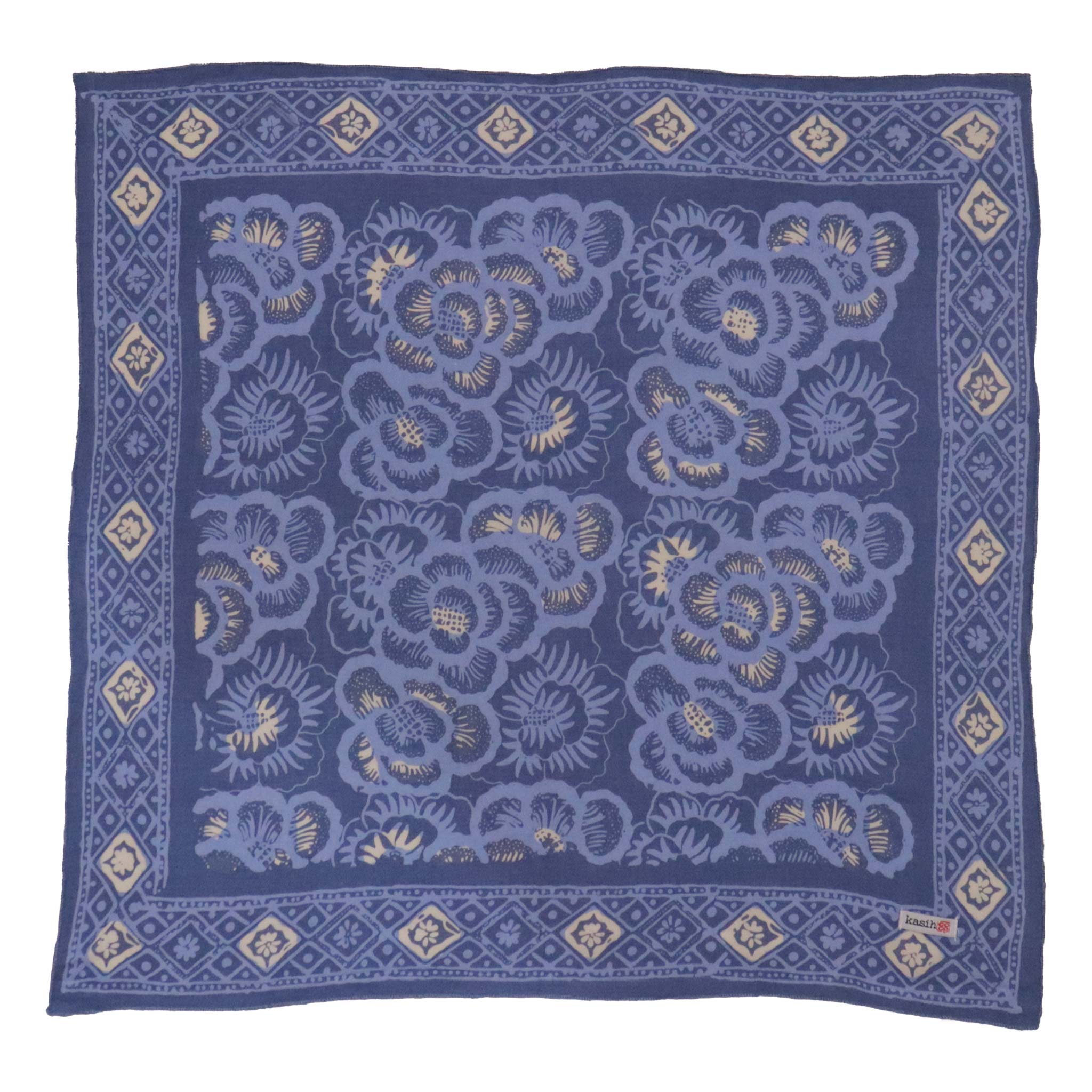 Blue bandana with floral pattern on a white background