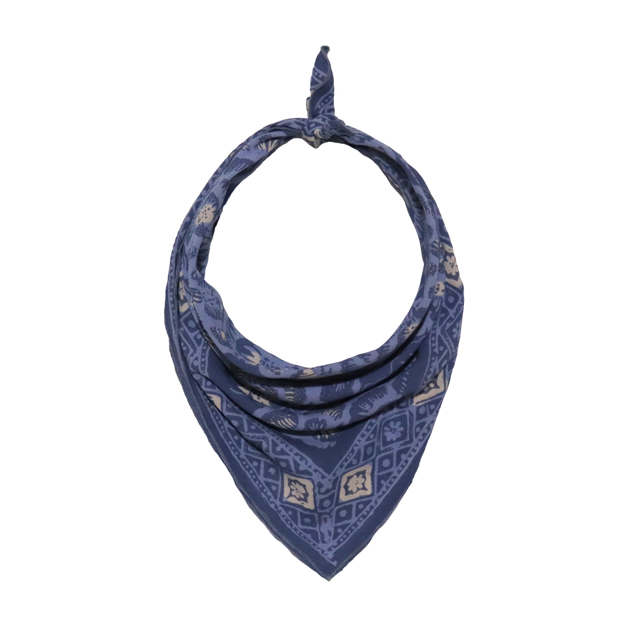Blue patterned bandana on a white background
