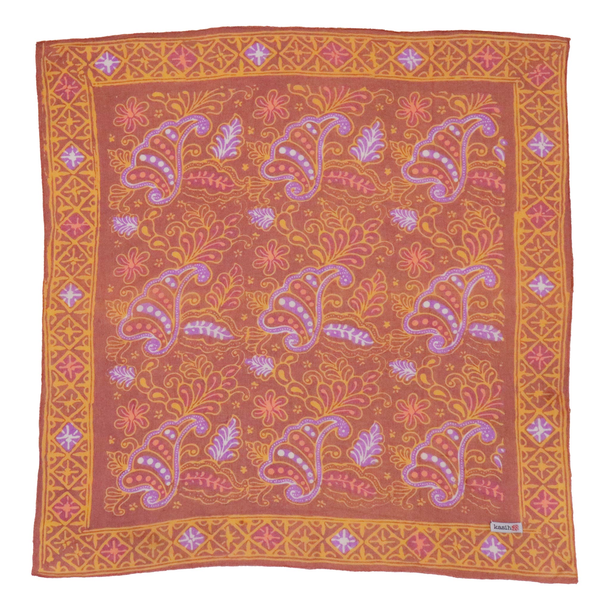 Patterned bandana square with paisley design on a white background