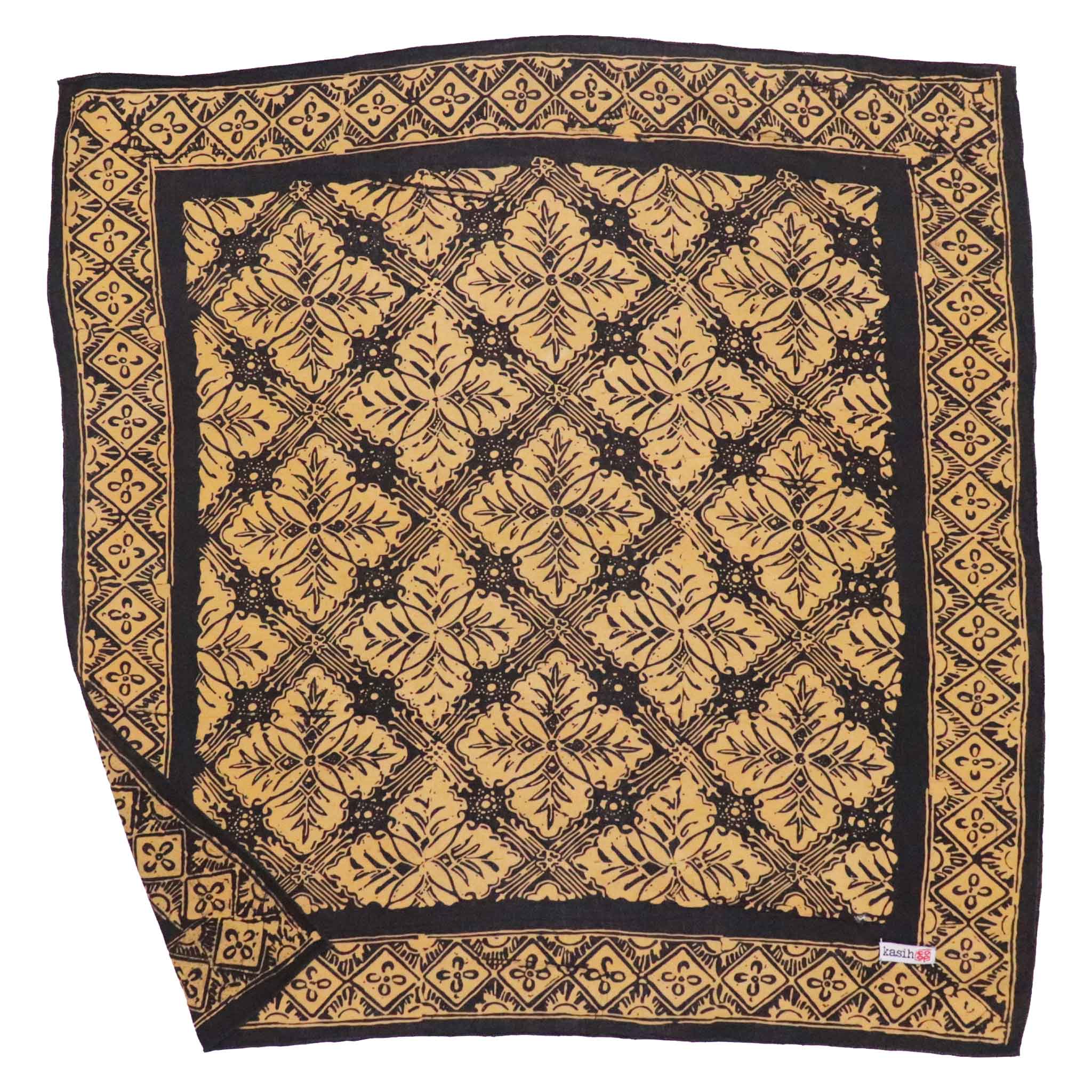 Decorative bandana cotton with black geometric pattern on a beige background