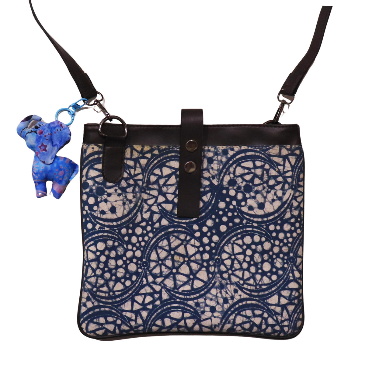 Elephant-shaped batik keychain charm, handmade