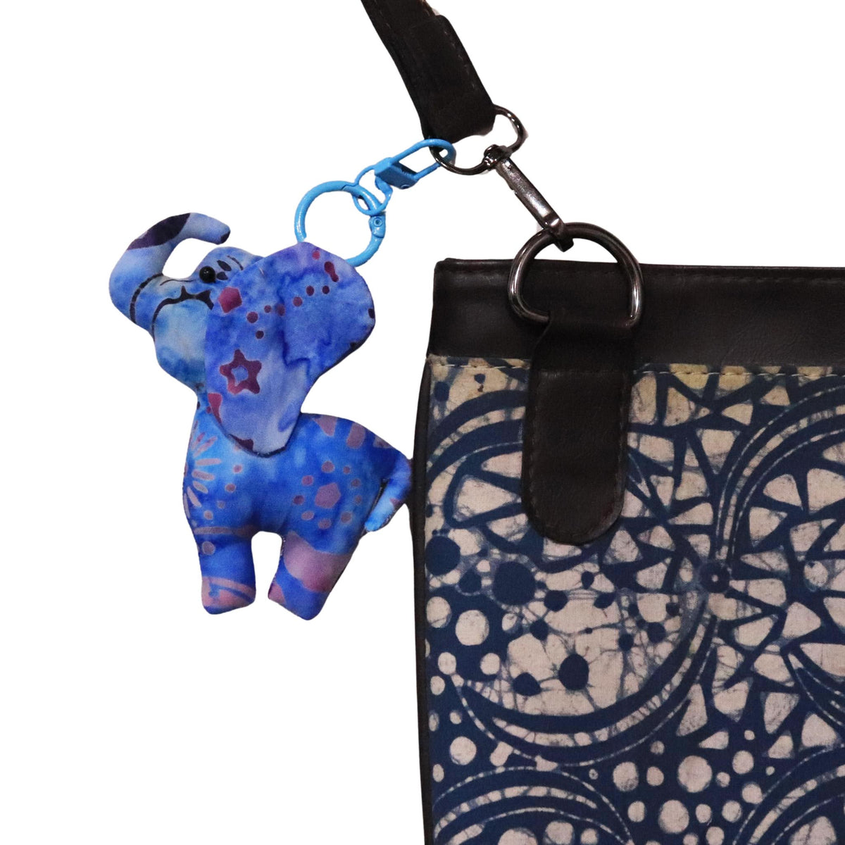 Elephant-shaped batik keychain charm, handmade