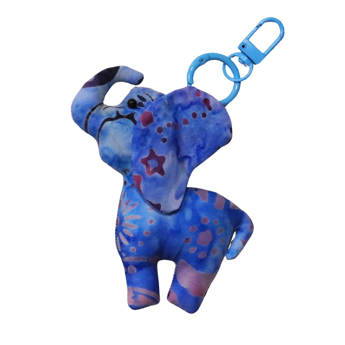 Elephant-shaped batik keychain charm, handmade