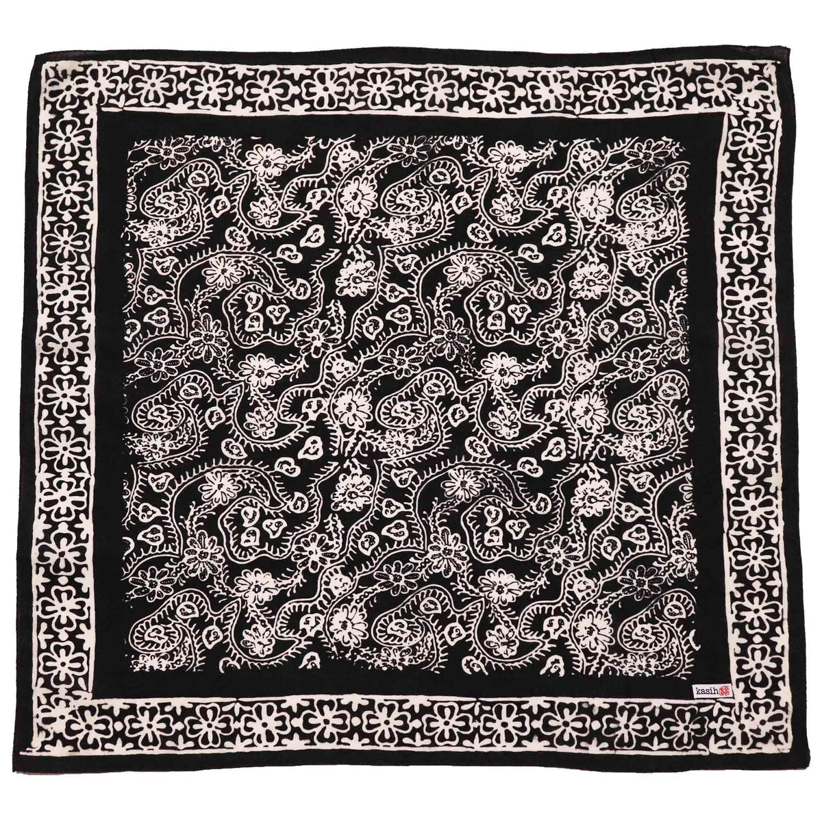 Machete and Flower Petals, in Black and White batik cotton bandana