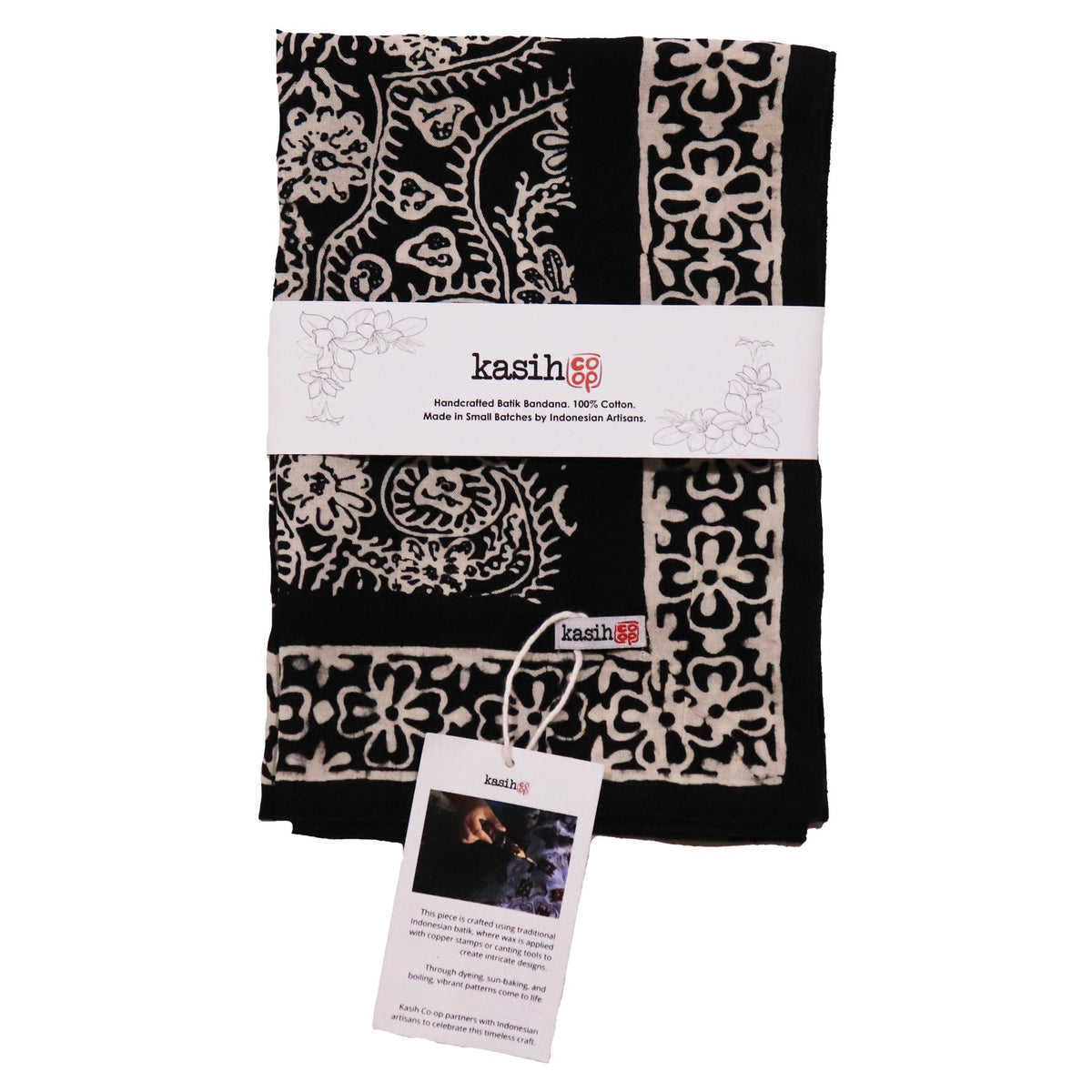 Machete and Flower Petals, in Black and White batik cotton bandana