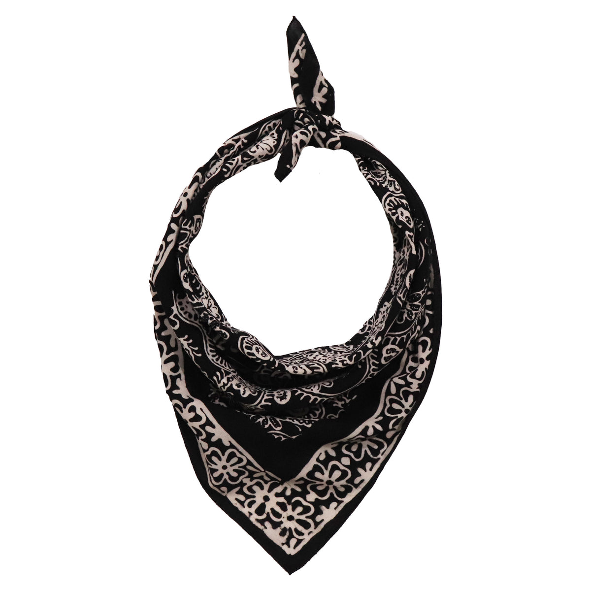 Machete and Flower Petals, in Black and White batik cotton bandana