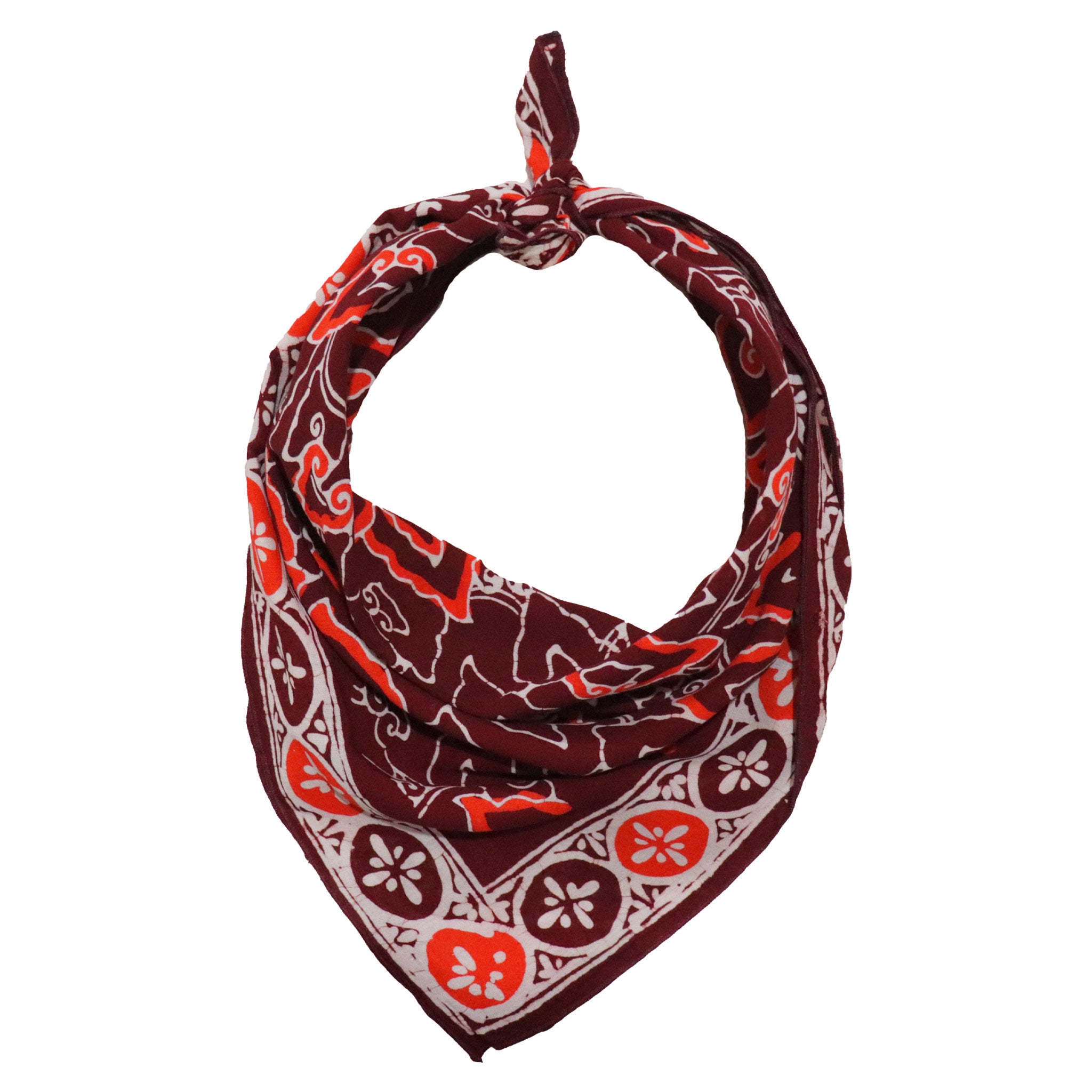 Red and white patterned bandana on a white background