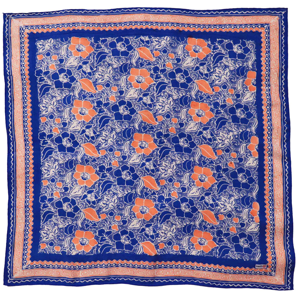 Close-up of hand-dyed Sunset Sky batik pattern on cotton bandana