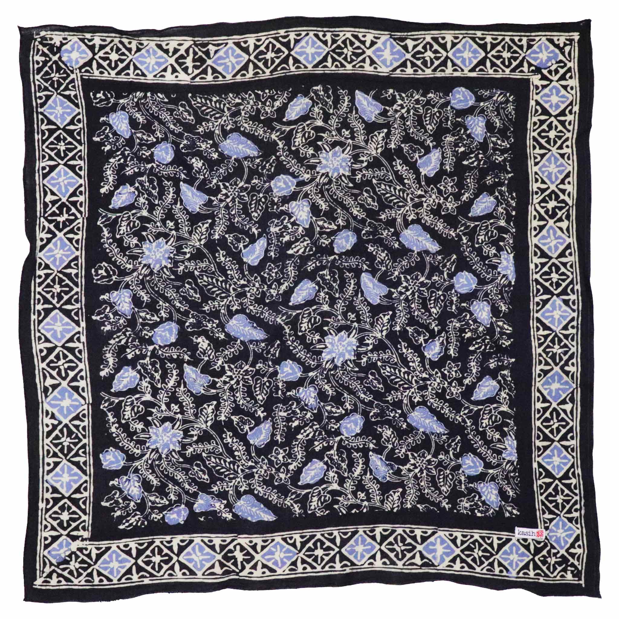 Black scarf with floral pattern and decorative border