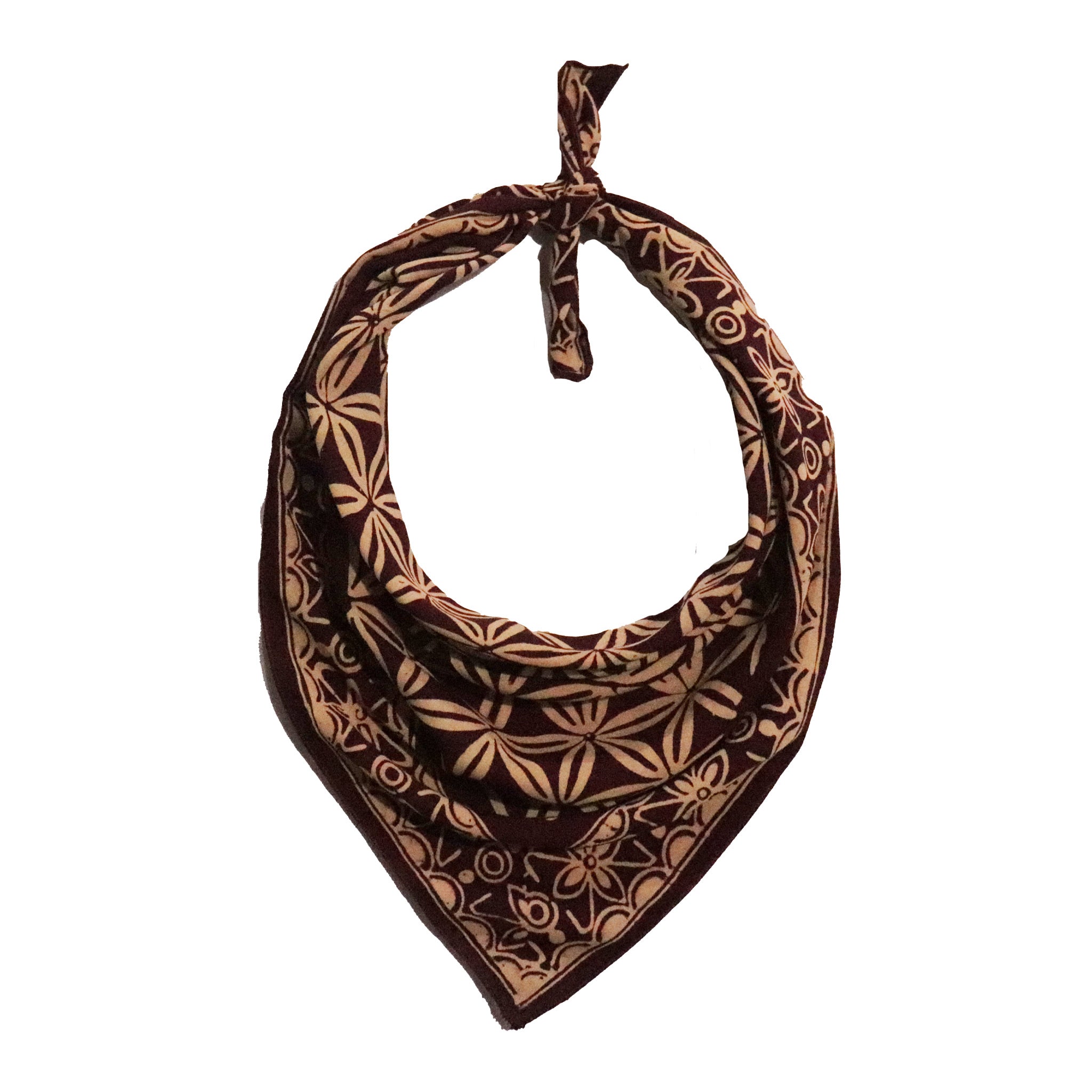 Brown bandana with beige pattern on a white background