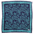 Navy blue aqua batik bandana scarf with light blue leaf pattern