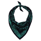 Navy blue bandana with teal twig pattern on a white background