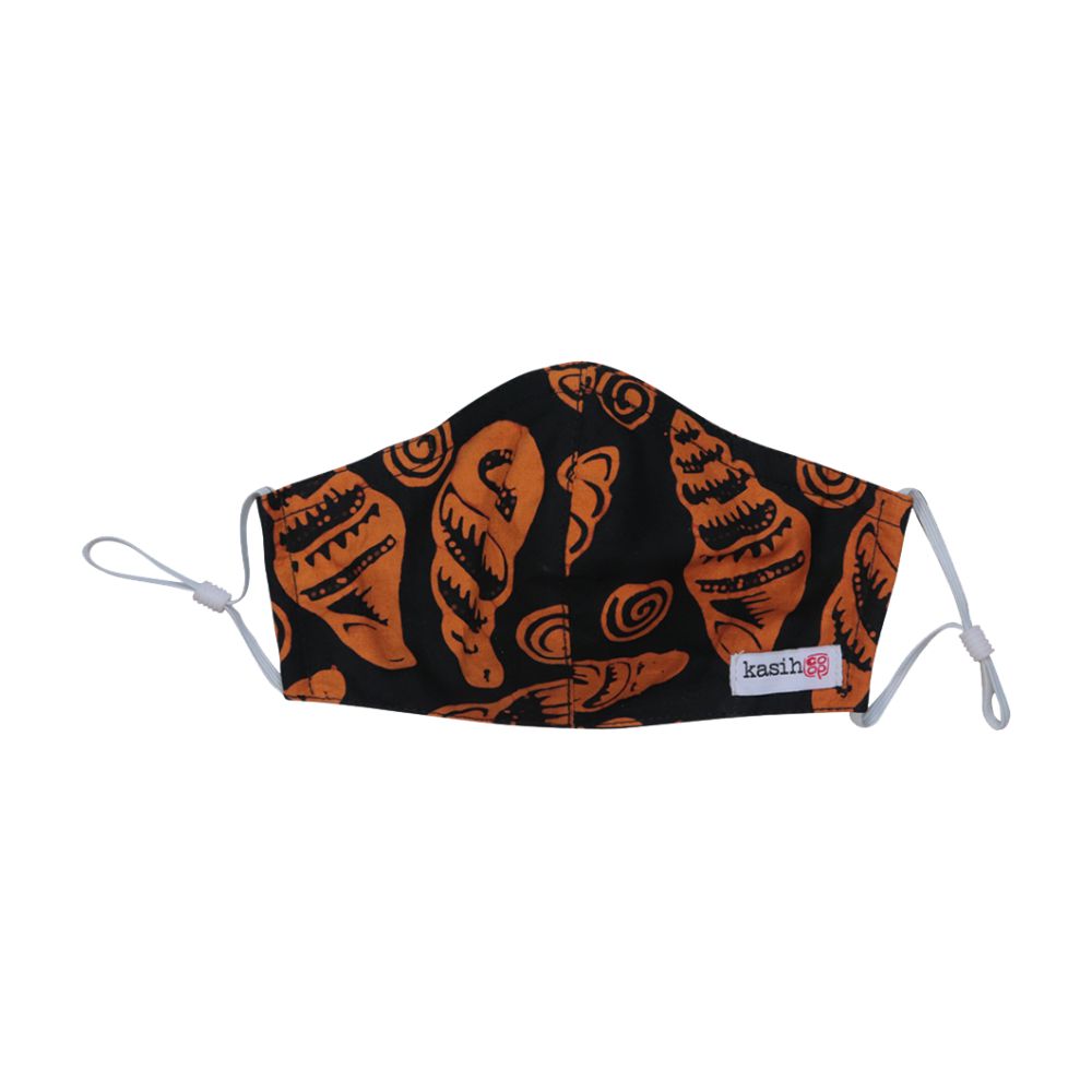 Kids Children Hand Dyed Indonesia Batik Face Covering 100% Cotton - Black Orange Seashell
