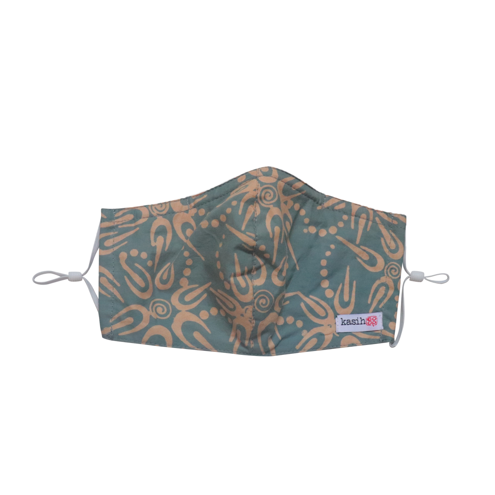Hand Dyed Indonesia Batik Face Mask Three Layers 100% Cotton with Nose Wire Filter Pocket Soft Elastic Band Blue Burst
