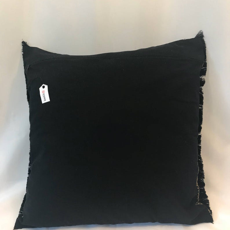 Batik, Ikat Pillow Cover, Black & Gold with Black Fringe. Ethnic, Boho Cushion Case. Handwoven in Indonesia. 20x20 inches