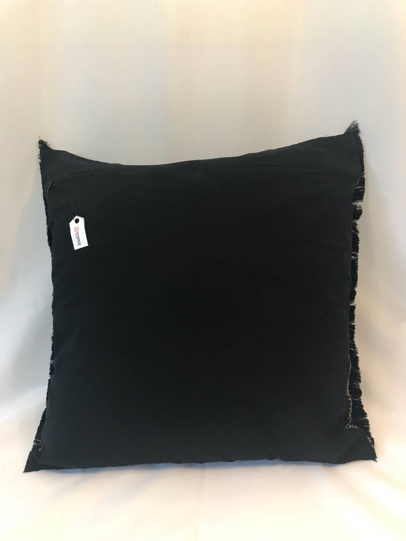 Batik, Ikat Pillow Cover, Black & Gold with Black Fringe. Ethnic, Boho Cushion Case. Handwoven in Indonesia. 20x20 inches