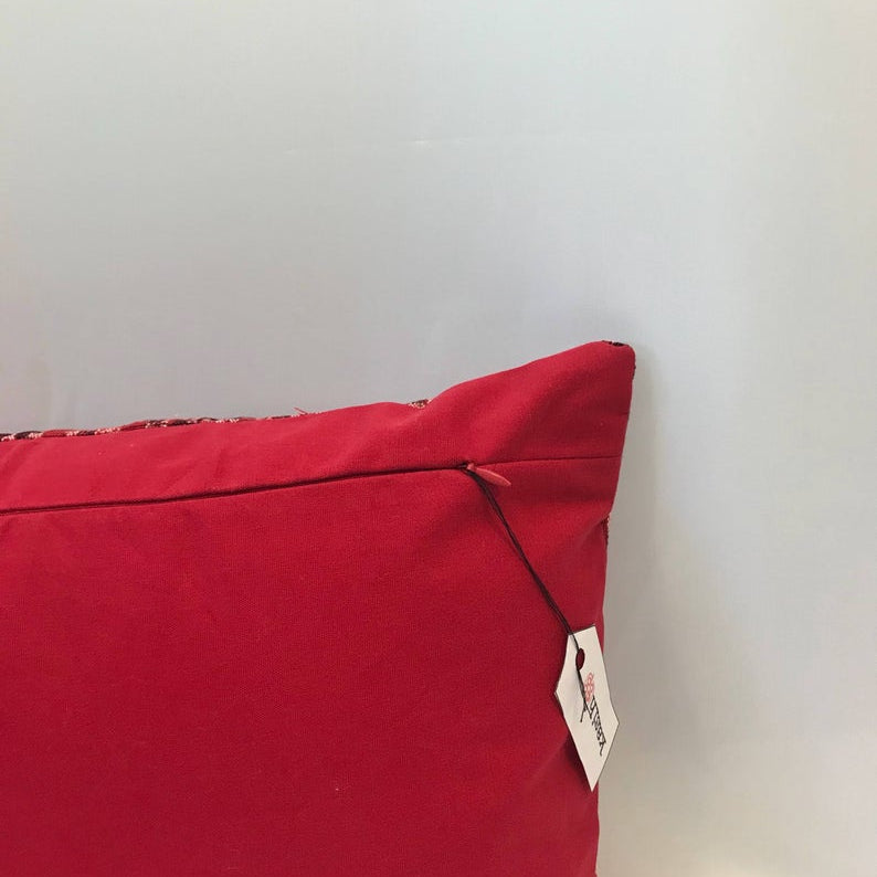 Batik, Ikat Pillow Cover, Red & Black. Ethnic, Boho Cushion Case. Handwoven in Indonesia. 12x18 inches