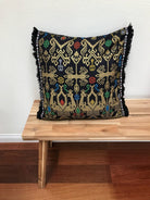Batik, Ikat Pillow Cover, Black & Gold with Black Fringe. Ethnic, Boho Cushion Case. Handwoven in Indonesia. 20x20 inches