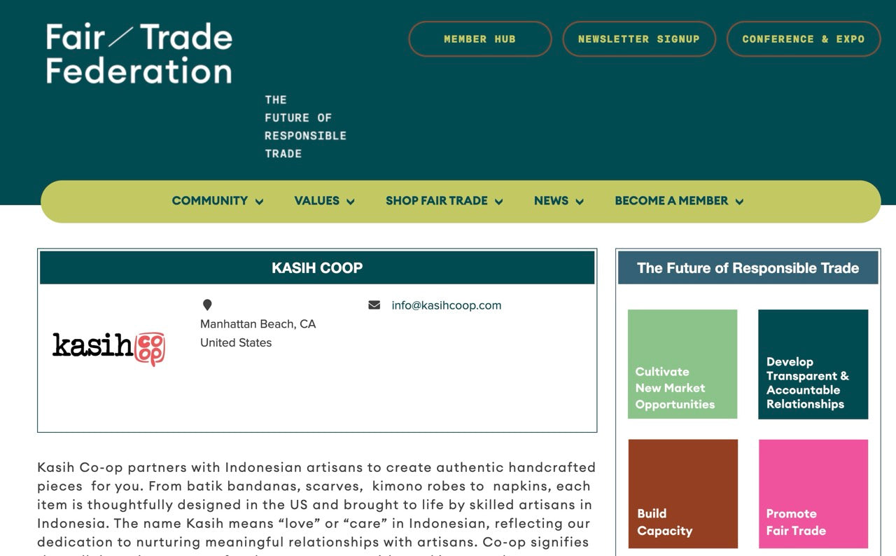 Kasih Co-op Fair Trade Federation Verified Member badge