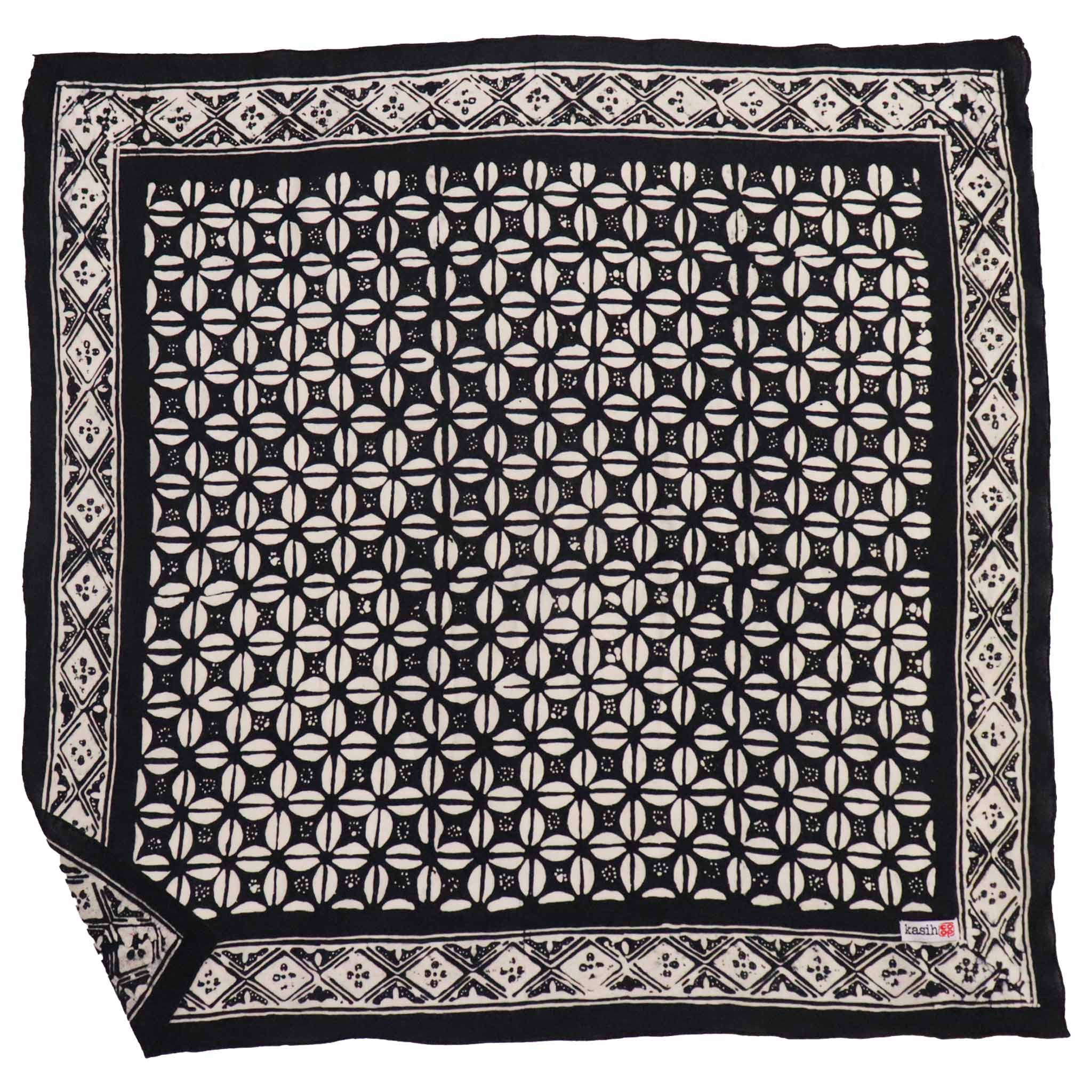 Black Horn Beetle hand-dyed batik bandana for belt loop styling