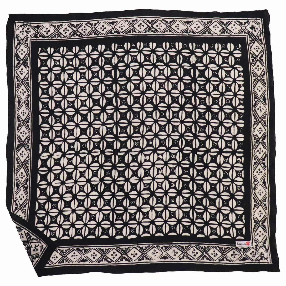 Black Horn Beetle hand-dyed batik bandana for belt loop styling