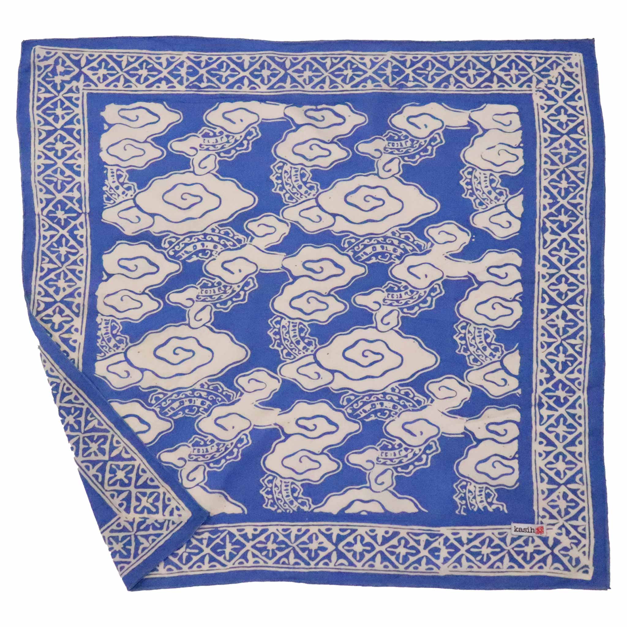 Kasih Co-op batik bandana in Pewter Sky grey pattern, a men's gift idea