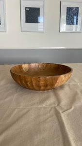 Medium Suar Wood Fruit Bowl, Handcarved in Indonesia, Flat Wooden Bowl