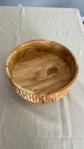 Large Teak Wood Big Carving Salad Bowl with Carvings on the Side, Handcarved in Indonesia