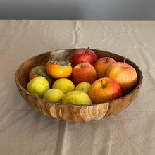 Load image into Gallery viewer, Medium Suar Wood Fruit Bowl, Handcarved in Indonesia, Flat Wooden Bowl