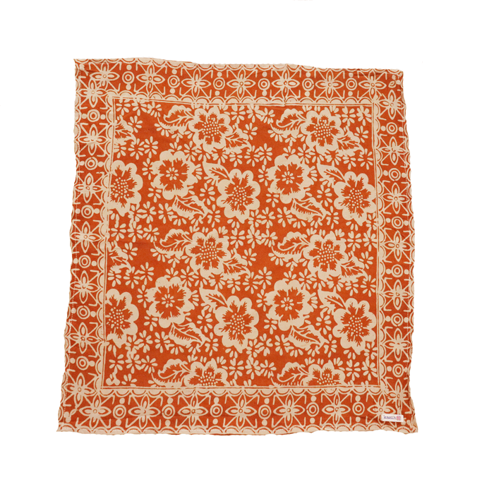 Batik Bandana Lightweight 100% cotton, red brown auburn burnt orange, hand dyed hand printed, wax and dye method