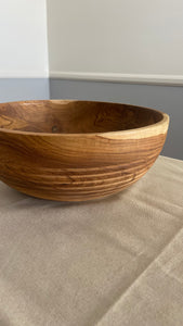 Large Teak Wood Big Carving Salad Bowl with Bottom Carving, Handcarved in Indonesia