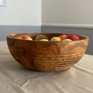 Large Teak Wood Big Carving Salad Bowl with Top Carving, Handcarved in Indonesia
