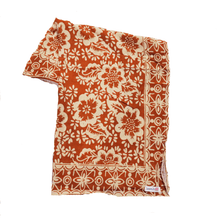 Load image into Gallery viewer, Batik Bandana Lightweight 100% cotton, red brown auburn burnt orange, hand dyed hand printed, wax and dye method