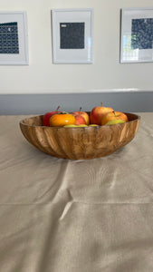 Medium Suar Wood Fruit Bowl, Handcarved in Indonesia, Flat Wooden Bowl