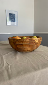 Large Teak Wood Salad Bowl with All Around Carving , Handcarved in Indonesia