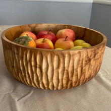 Load image into Gallery viewer, Large Teak Wood Big Carving Salad Bowl with Top Carving, Handcarved in Indonesia