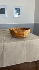 Large Teak Wood Salad Bowl with All Around Carving , Handcarved in Indonesia